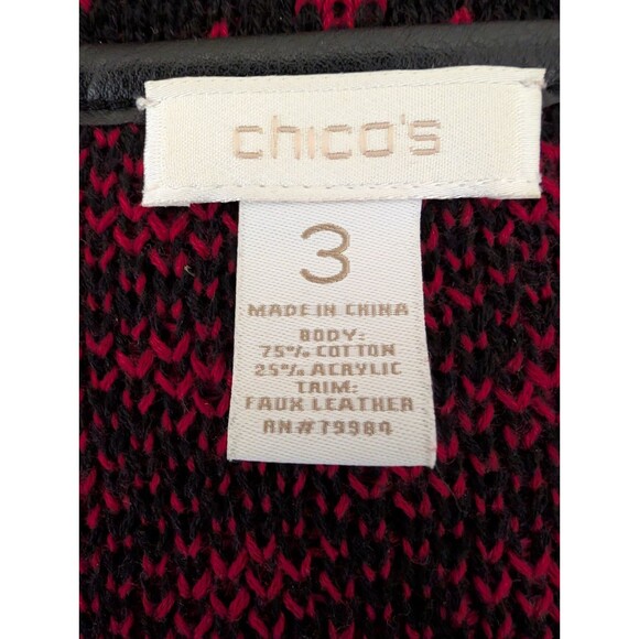 Chicos Women's Sweater Red and Black Faux Leather with Zipper Detail Size 3 - Picture 15 of 16